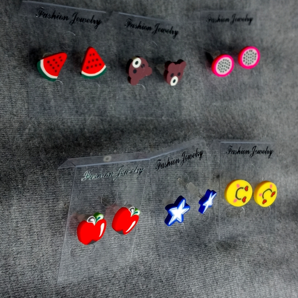 Metal free stud earrings 6 pack set
